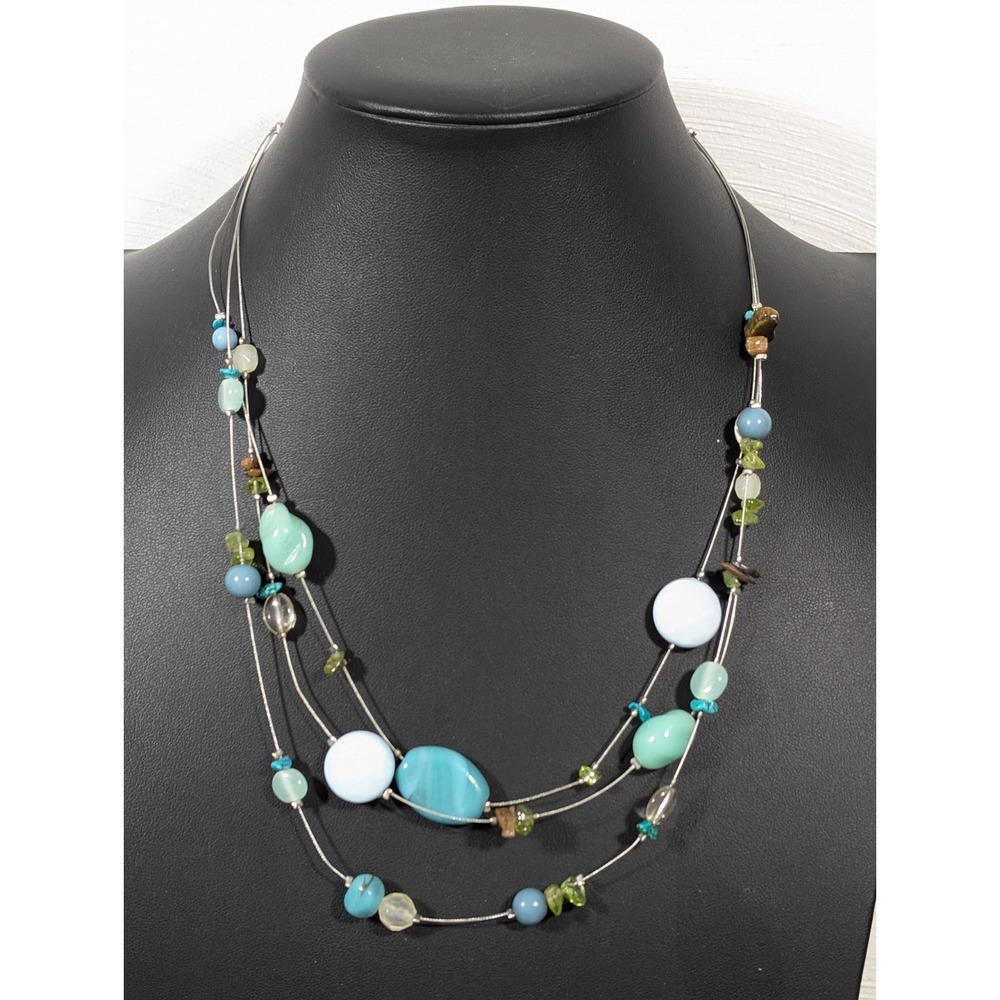 Lia Sophia Islander Necklace Blue Green Bead Multi‎ Wire 19 in